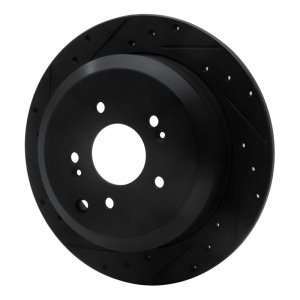 Hyundai Veracruz Brake Rotor (1) - Rear Left - R1 Concepts - Drilled & Slotted - Black - `07-`12